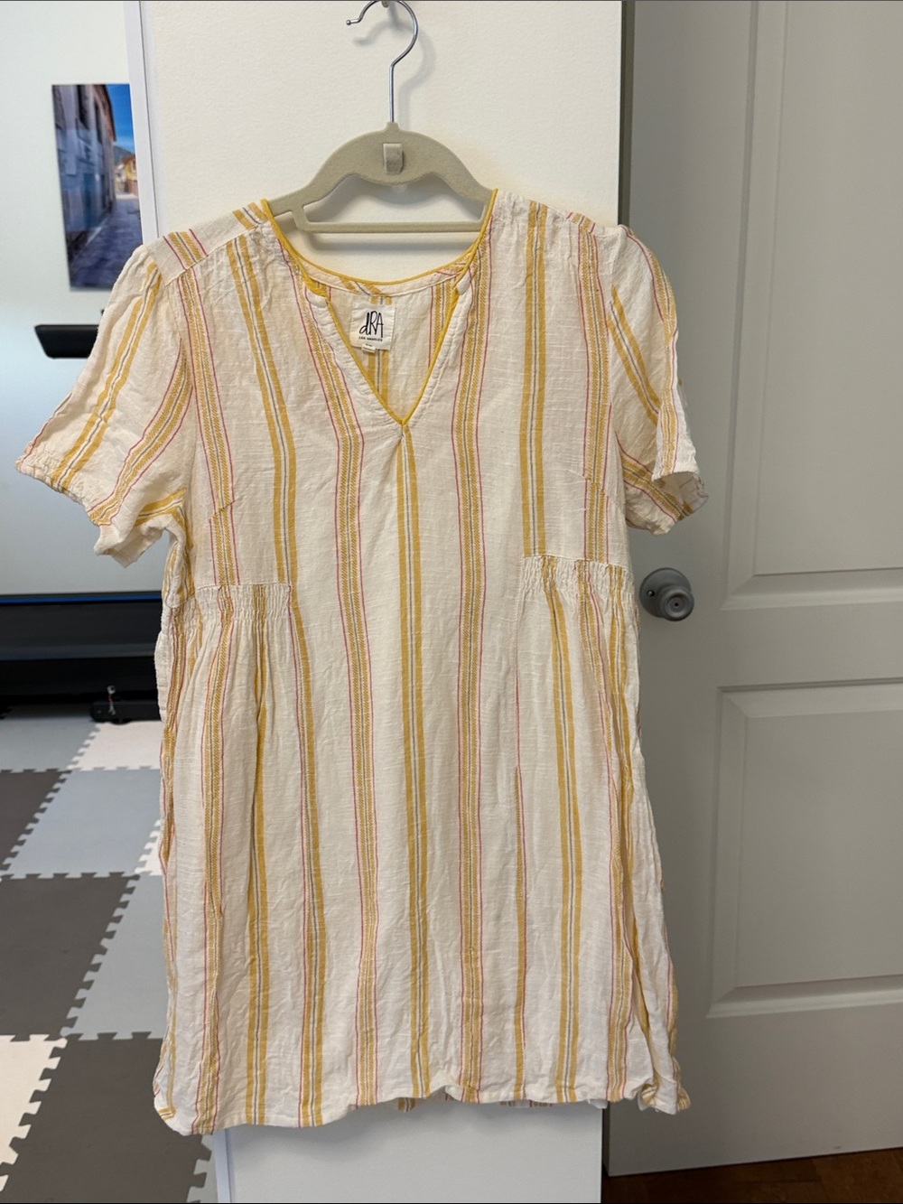 dRA Yellow Stripe Mini Dress - Casual V-Neck